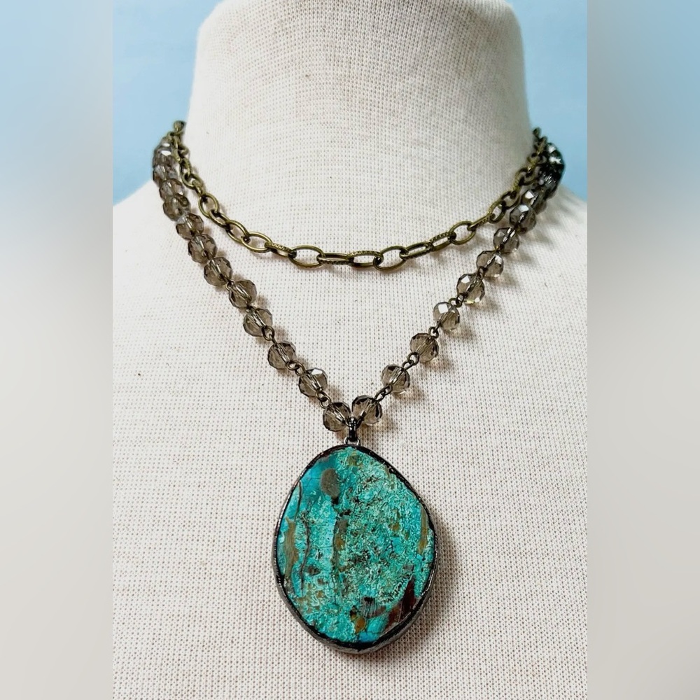 Turquoise Stone Pendant Layered Necklace - Women's Jewelry